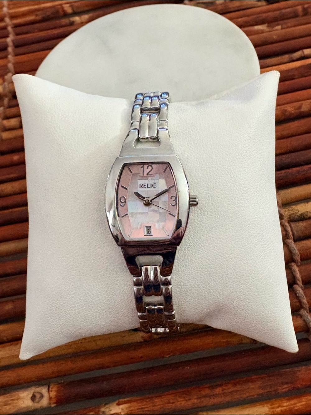 Relic Women's Silver Bracelet Watch with Pink Dial Needs Battery